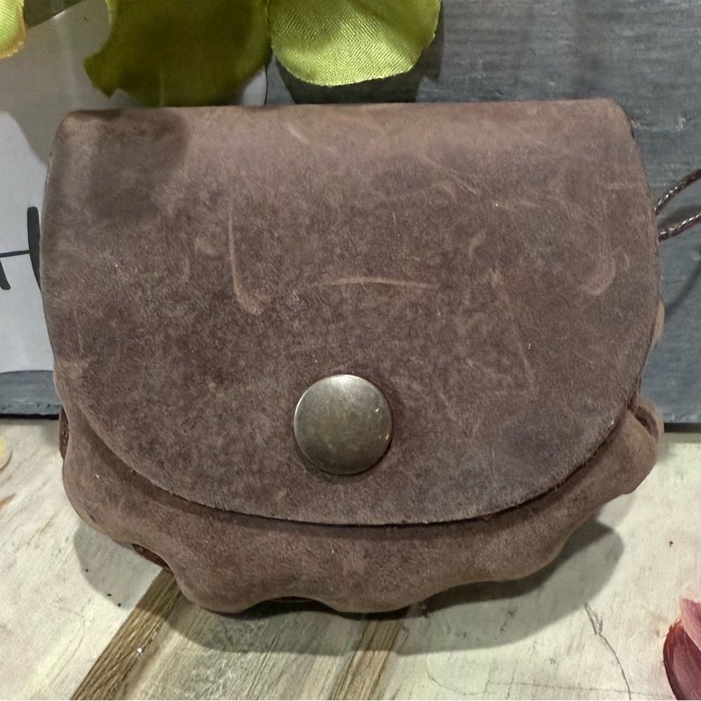 Vintage Vance Kitira Handmade Leather Snap Coin Purse Small Braided Brown Unisex